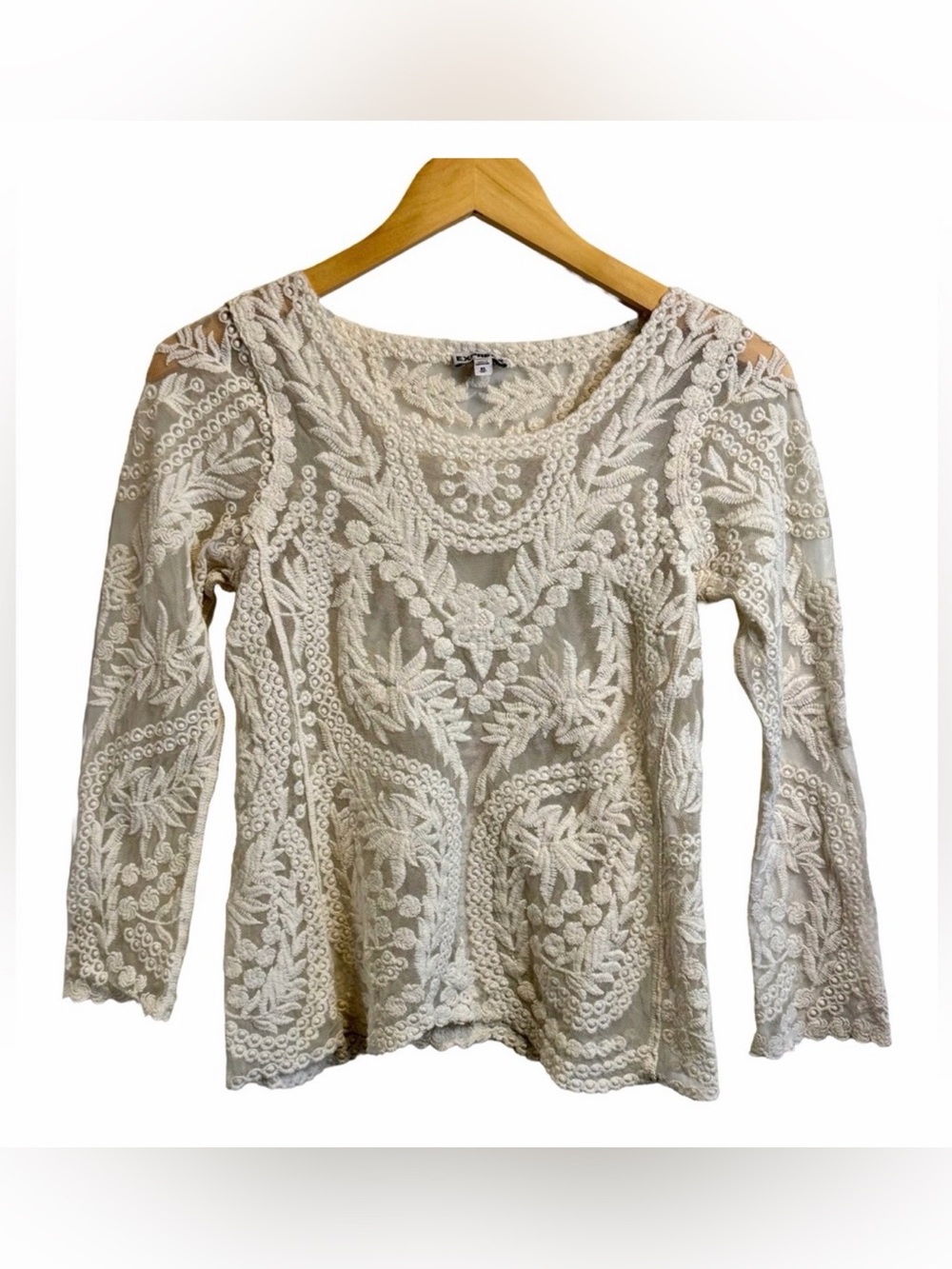 EXPRESS | Lace Embroidered Top | Boho Coquette Blouse | Sheer Floral - Picture 1 of 10